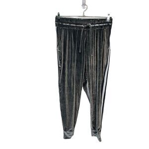 Xersion Jogger Pants Velour Womens Gray Stripe Comfort Stretch Pull-on SZ Large